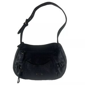 Stone Mountain  Mini‎ Y2k Black Leather Hand Bag Crescent Pebbled Leather EUC